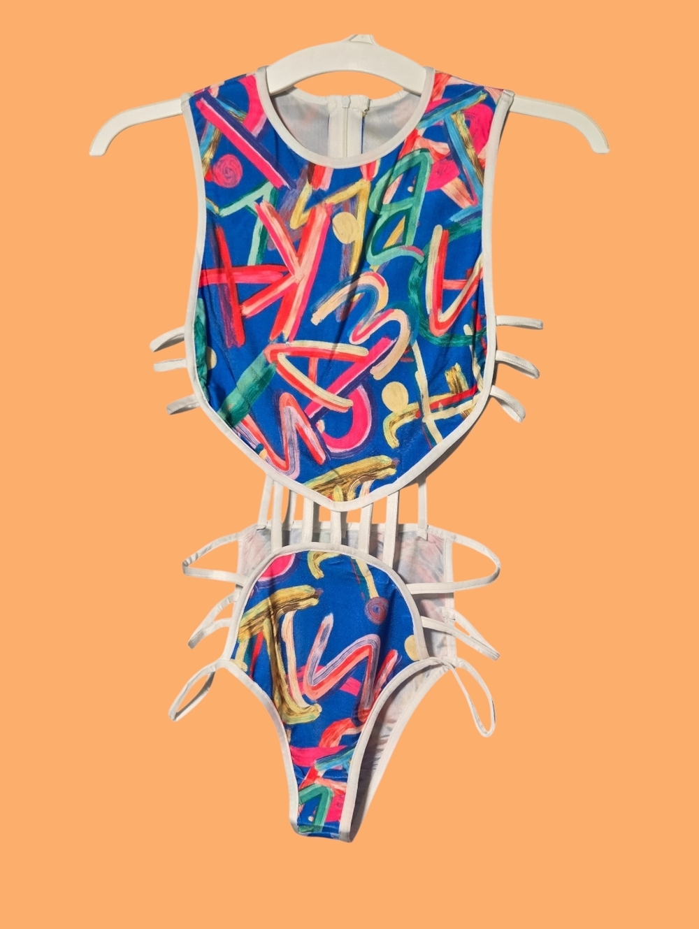 Fashion Nova Blue Multi-Color Cutout One-Piece Swimsuit